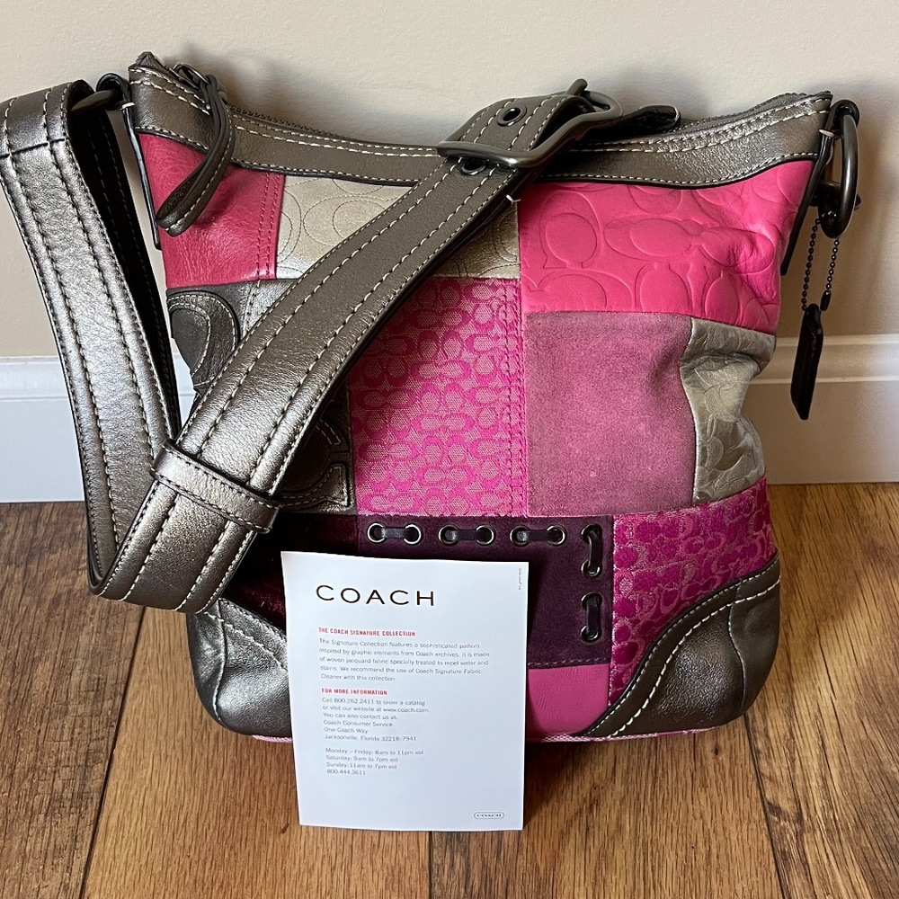 Coach Y2K Holiday Patchwork Pink Leather Crossbody Shoulder Bag